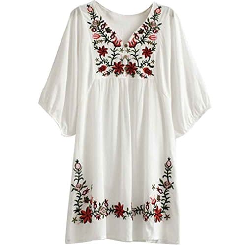 Kafeimali Summer V-Neck Mexican Embroidered Women's Dressy Tops