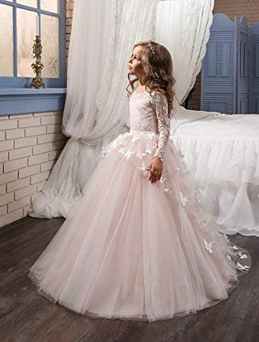 Abaowedding Lovely Flower Girl Dress Long Sleeves Lace Prom Gown