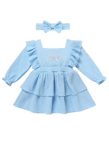 ODASDO Baby Girls Fall Winter Cotton Long Sleeve Tutu Dress for 1st Birthday Photo Shooting