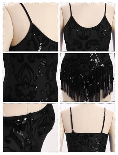 Sparkly Sequin Fringe Bodysuit for Women who Dance Latin Jazz and Samba