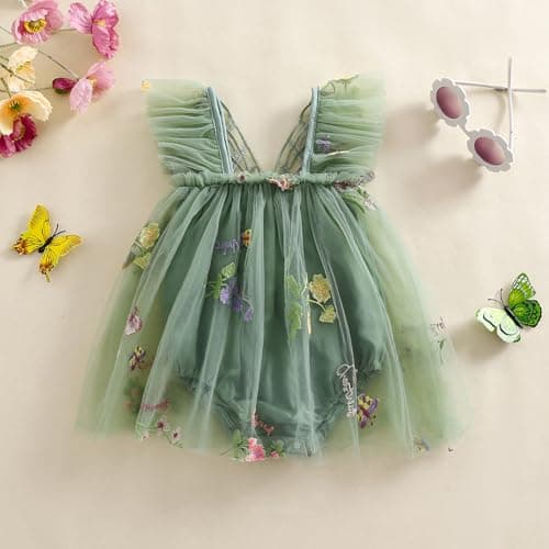 Shibaozi Toddler Flower Butterflies Sleeveless Romper Dress
