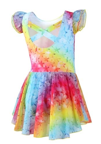 DIPUG Girls' Ballet Leotard with Skirt and Flutter Sleeves