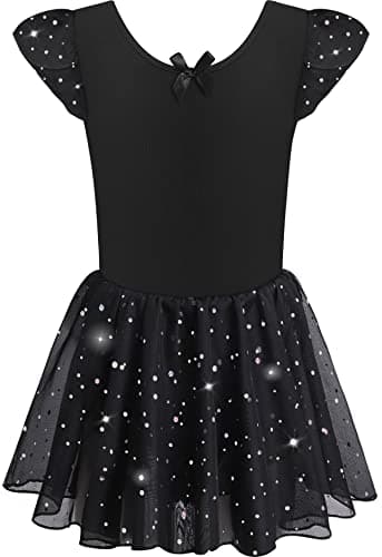DANSHOW Ballet Girls Glitter Leotards with Tutu Skirt Petal Sleeve