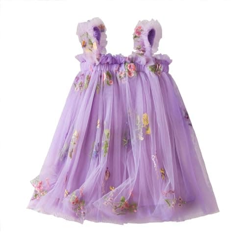 NNJXD Casual Flower Embroidery Tulle Dress for Baby Girls