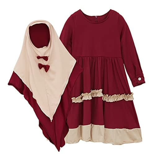 Muslim Girls Abaya with Hijab Set Arabian Robe for Prayer Clothes