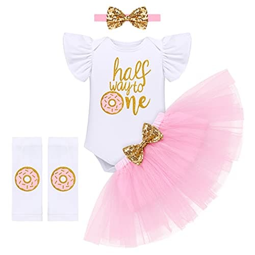 Baby Girl's Donut Birthday Cake Smash Outfit 4pcs Set