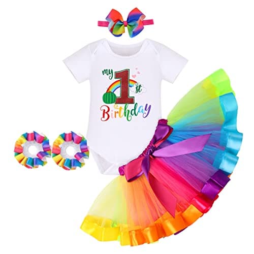 IDOPIP Rainbow Tutu Watermelon Romper for Baby Girls' 1st Birthday