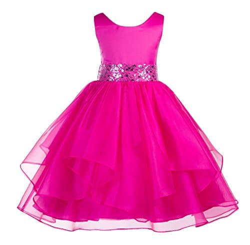 ekidsbridal Asymmetric Ruffled Organza Sequin Flower Girl Dress