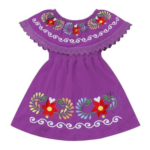 ABAFIP Mexican Toddler Girls Floral Embroidery Fiesta Dress