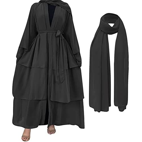 IDOPIP Women's Muslim Abaya Dress - Long Sleeve Dubai Cardigan Robe