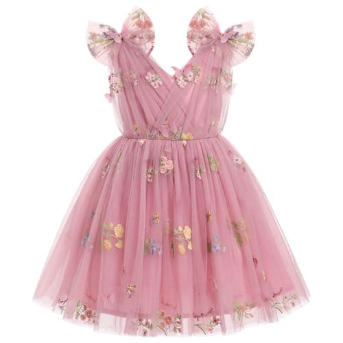 IMEKIS Girls' Butterfly Sparkle Tulle Dress for Weddings and Birthdays 2-10T