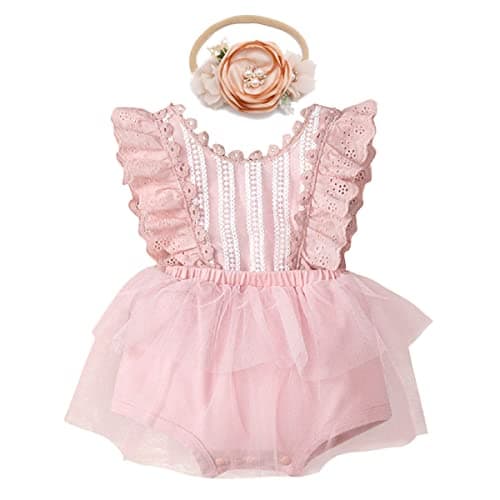 Floral Lace Ruffle Sleeve Backless Baby Girl Romper Dress Outfit