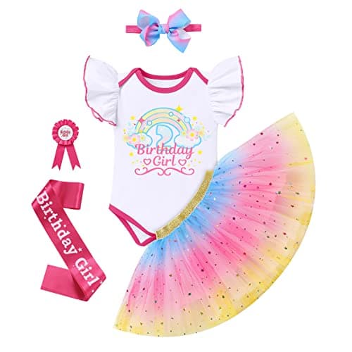 ODASDO Boho Rainbow Birthday Tutu Outfit for Baby Girl Toddler
