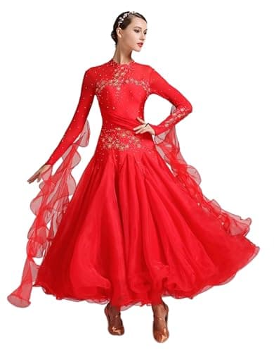 ELLYDOOR Women's Floral Rhinestone Ballroom Waltz Dress for Prom & Competition