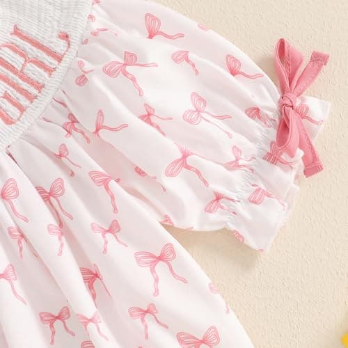 Lamuusaa Toddler Birthday Girl Embroidery Romper Bow Print Bodysuit