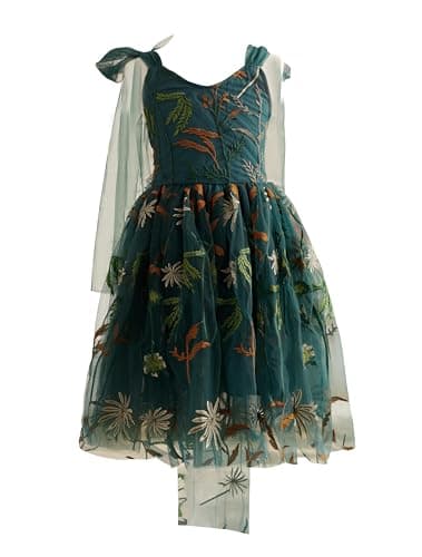 LalaMira Floral Embroidered Toddler Girls Wedding Dress Tulle Photo Shoot