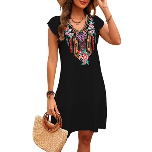 Slim Fit Women's Mexican Embroidered Fiesta Dress