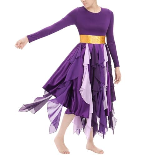 AFAVOM Women's Gold Metallic Praise Dance Dress Liturgical Dancewear
