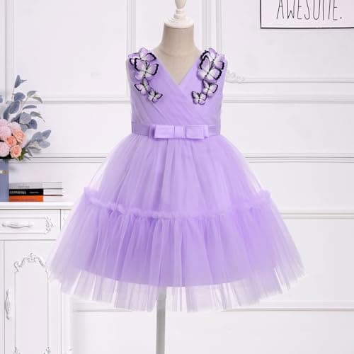 ODASDO Baby Girls V-Neck Tulle Tutu Flower Girl Dress Summer Party