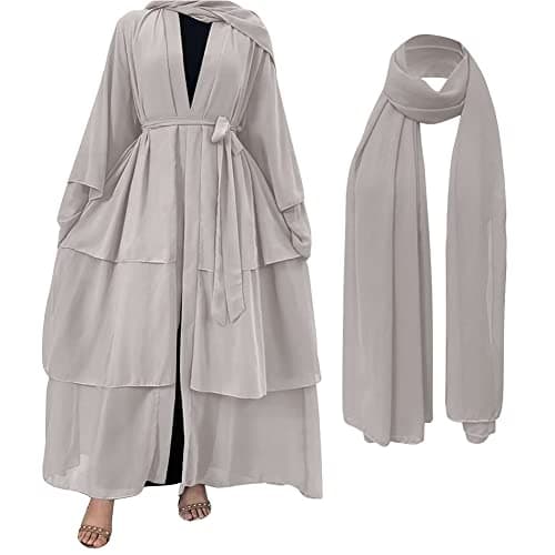 IDOPIP Women's Muslim Abaya Dress - Long Sleeve Dubai Cardigan Robe