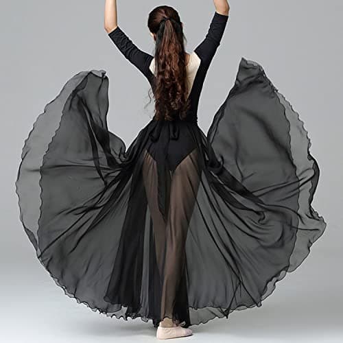 TLMNU Women's Gradient Chiffon Long Swing Skirt for Modern Ballet Performance