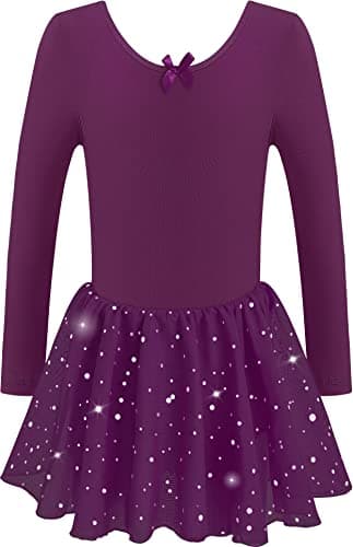 DANSHOW Ballet Girls Glitter Leotards with Tutu Skirt Petal Sleeve
