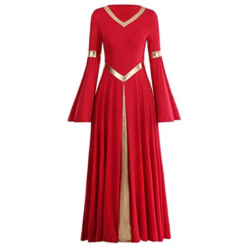 IMEKIS Women's Metallic V-Neck Liturgical Dance Dress Praisewear