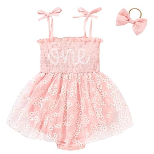 TITKKOP Baby Girl 1st Birthday Tulle Romper Sleeveless Bodysuit Cake Smash Outfits
