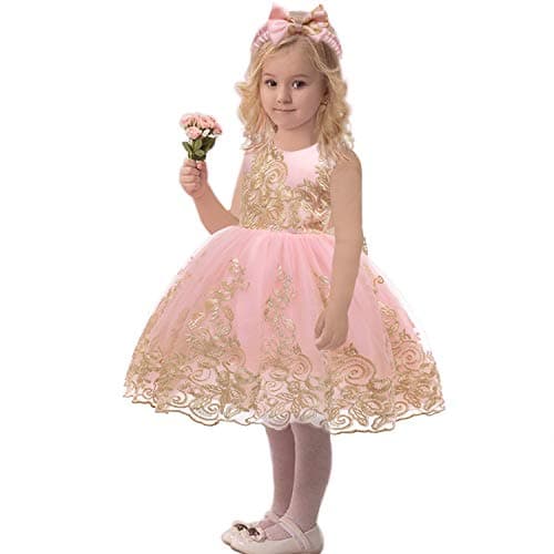 CMMCHAAH 0-6 Yr Girls Formal Lace Embroidery Pageant Dress with Headwear