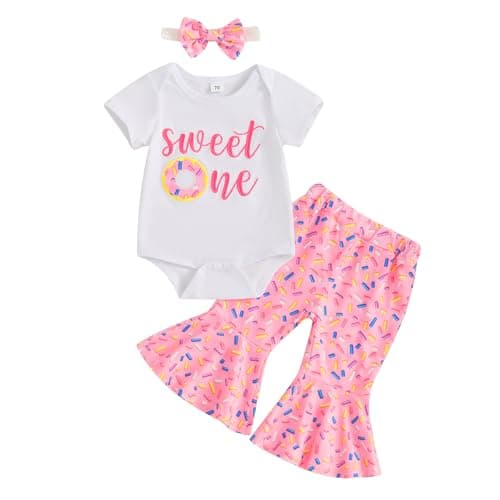 SAYOO Birthday Girl Outfit: Embroidery Print Sweatshirt + Flared Pants