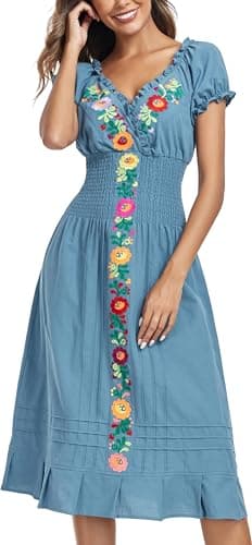 Mexican Embroidered Casual Dress for Women