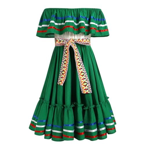 IMEKIS Toddler Girl Traditional Mexican Embroidered Floral Dress 4-10T
