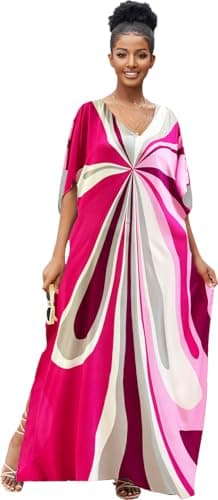 RanRui Ethnic Floral Kaftan Dress for Women Boho Swim Cover-Up
