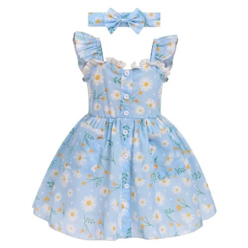 Toddler Girls Summer Printed Dress with Headband 2pc Set