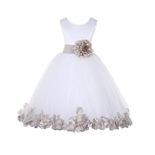 ekidsbridal White Floral Rose Petals Flower Girl Dress