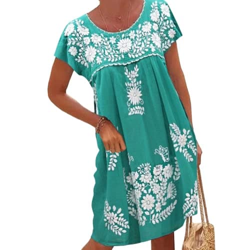 Melliflo Loose Floral Embroidered Dress for Women