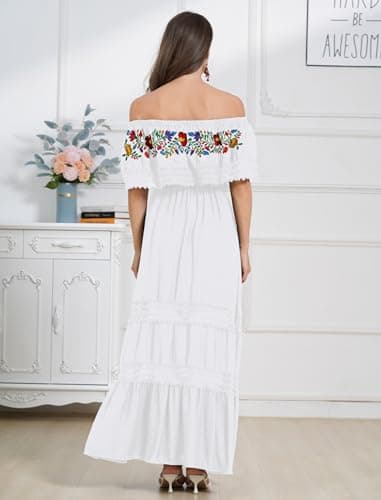 Mexican Off Shoulder Floral Maxi Dress for Women - Perfect for Summer Parties