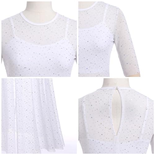 3pcs Women Modern Contemporary Dance Costume - Power Mesh Side Split Maxi Overdress + Camisole Top + Shorts
