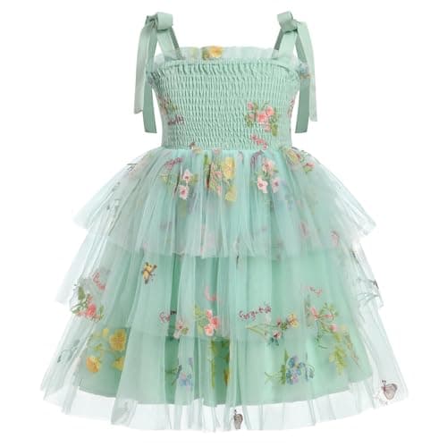 ODASDO Spaghetti Strap Smocked A-line Tutu Dress for Kids