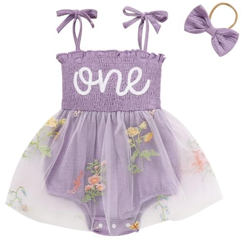 TITKKOP Baby Girl 1st Birthday Tulle Romper Sleeveless Bodysuit Cake Smash Outfits