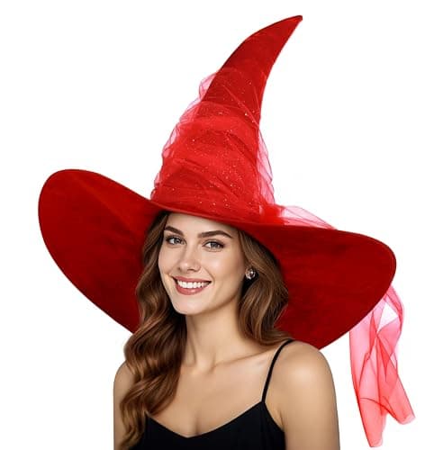 JEGERMIG Women's Oversized Masquerade Witch Hat with Velvet Brim Party Accessory