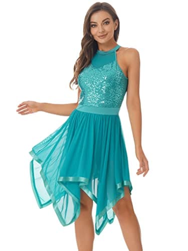 Women's Sleeveless Halter Neck Sequin Dance Costume