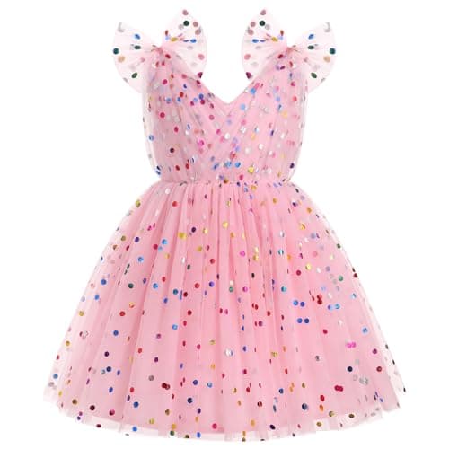IMEKIS Girls' Butterfly Sparkle Tulle Dress for Weddings and Birthdays 2-10T