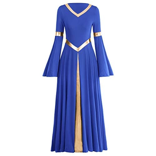 IMEKIS Women's Metallic V-Neck Liturgical Dance Dress Praisewear