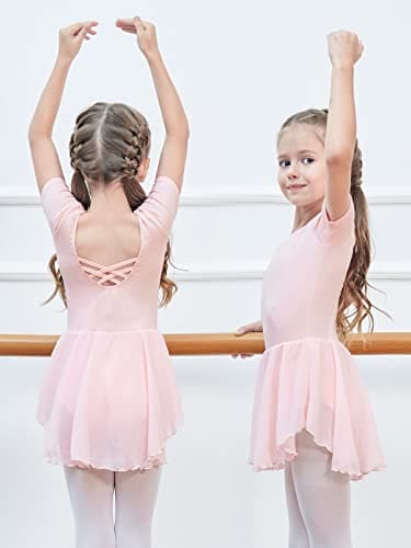 Soudittur Girls Cotton Short Sleeve Ballet Leotard with Skirt 3-11 Years