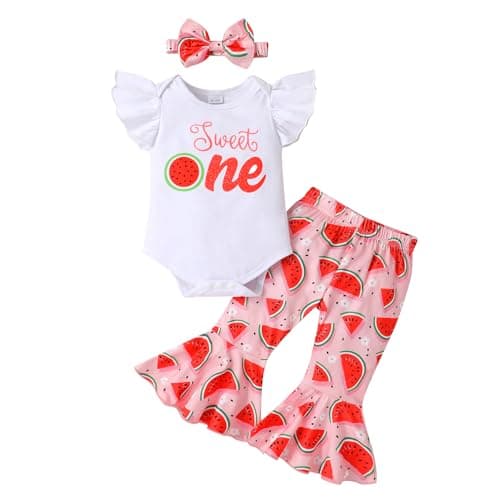 YOUNGER TREE Baby Girl 1st Birthday Outfit Romper & Flared Pants