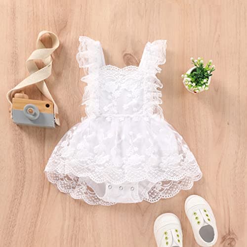 Floral Lace Ruffle Sleeve Backless Baby Girl Romper Dress Outfit