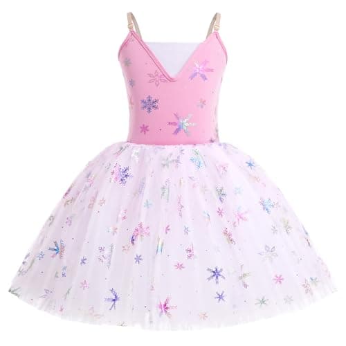 ODASDO Kids Ballet Leotard with Tutu Skirt and Sequin Camisole Dress for Performances