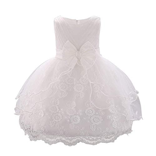 OBEEII Baby Girl Christening Tutu Dress with Flower Embroidery