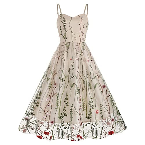 IWEMEK Women's Keyhole Floral Embroidery Cocktail Dress